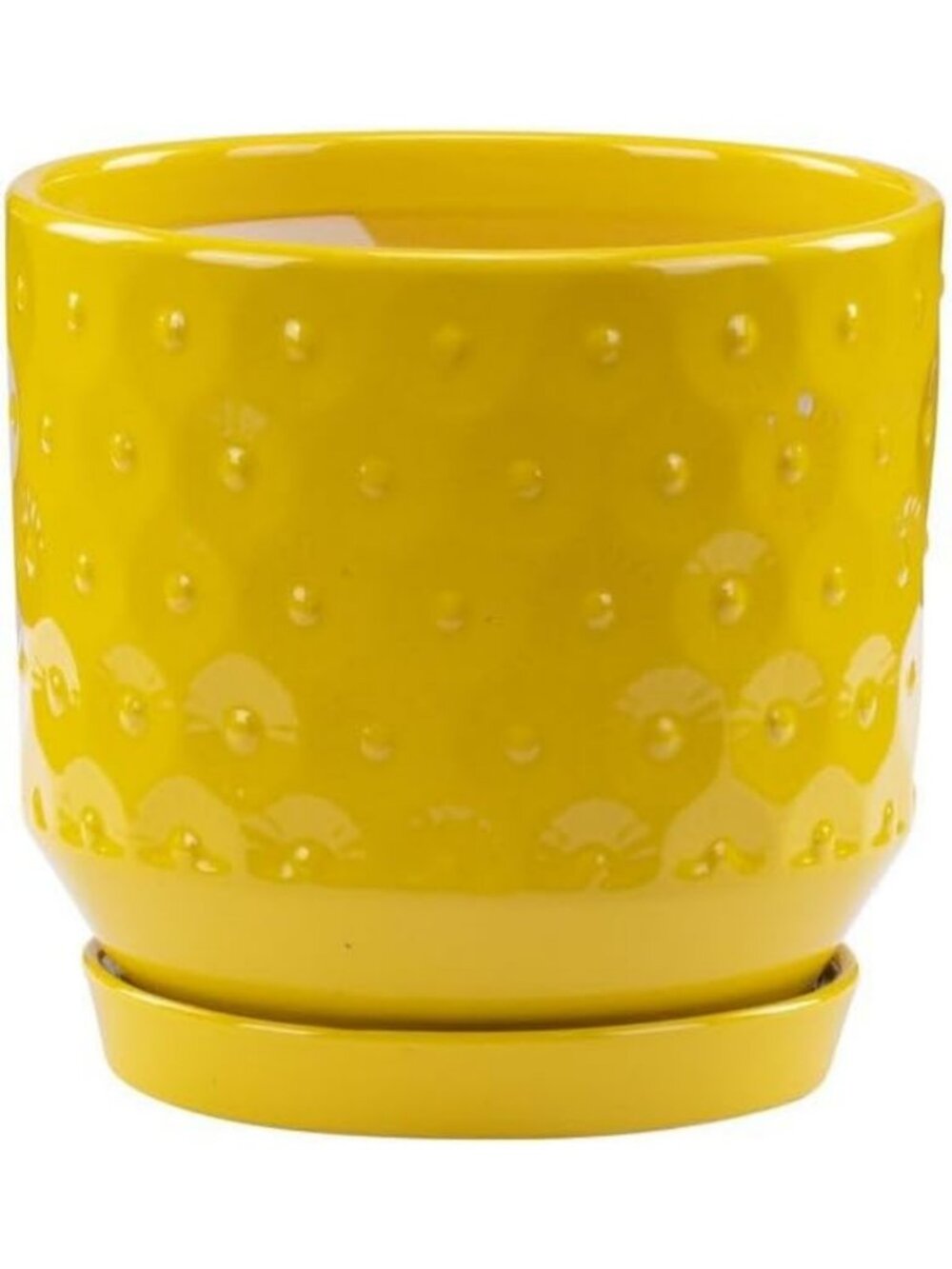 Large Glossy Yellow Ceramic Flower Pot with Drainage & Saucer - Modern Home